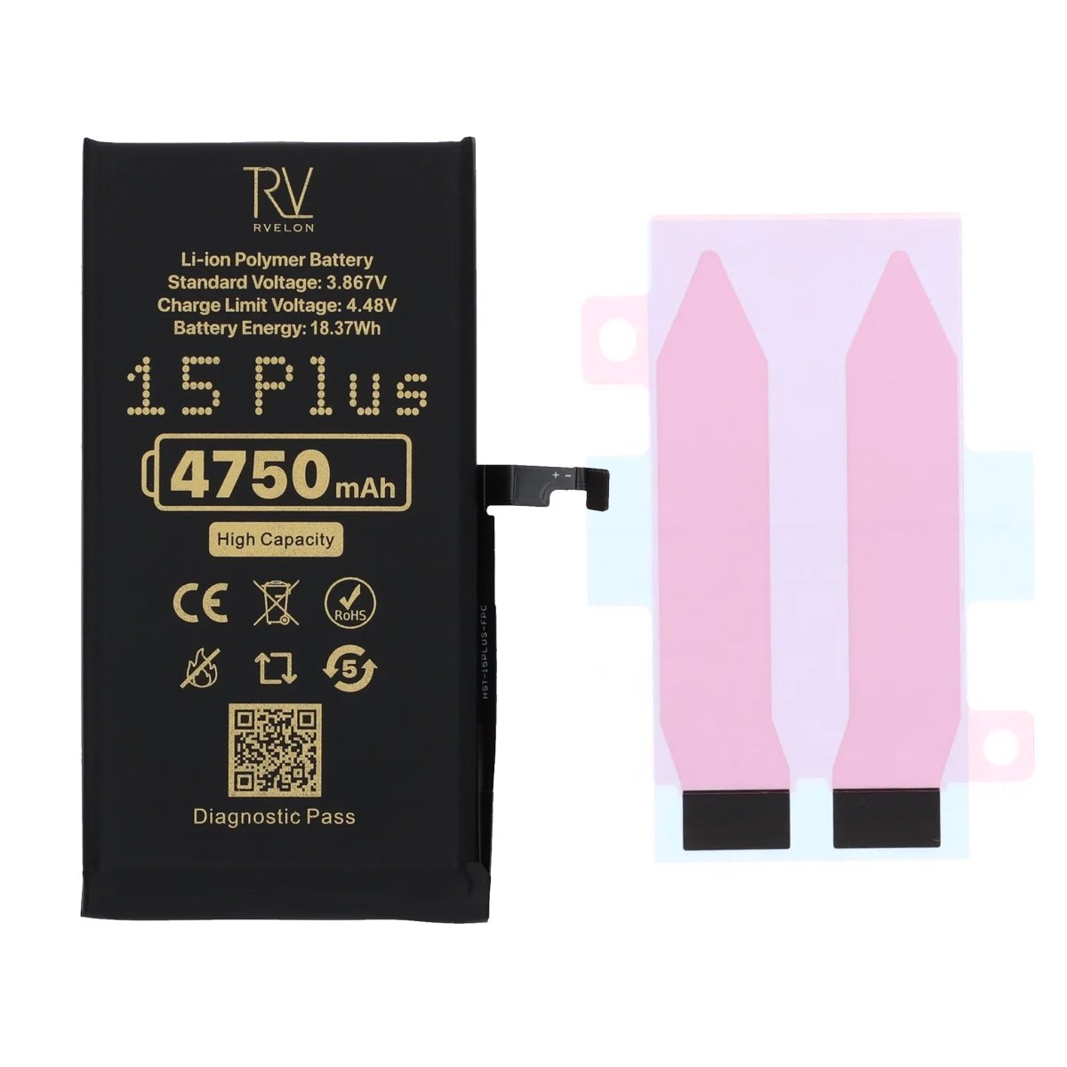 Rvelon Batteri til iPhone 15 Plus – 4750 mAh høj kapacitet