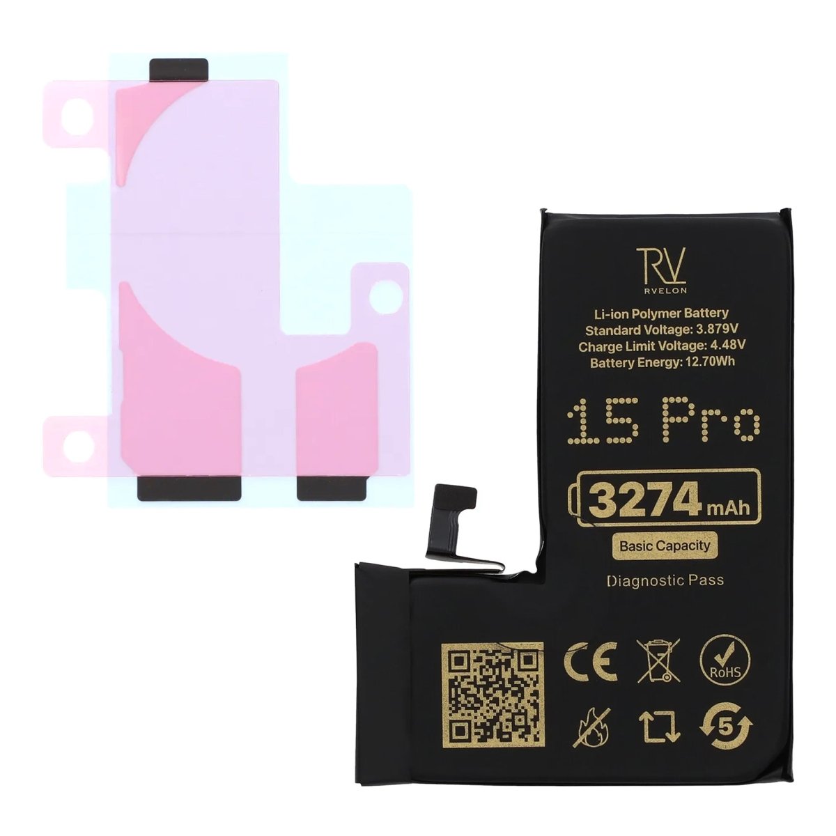 Rvelon Batteri til iPhone 15 Pro – 3274 mAh original kapacitet