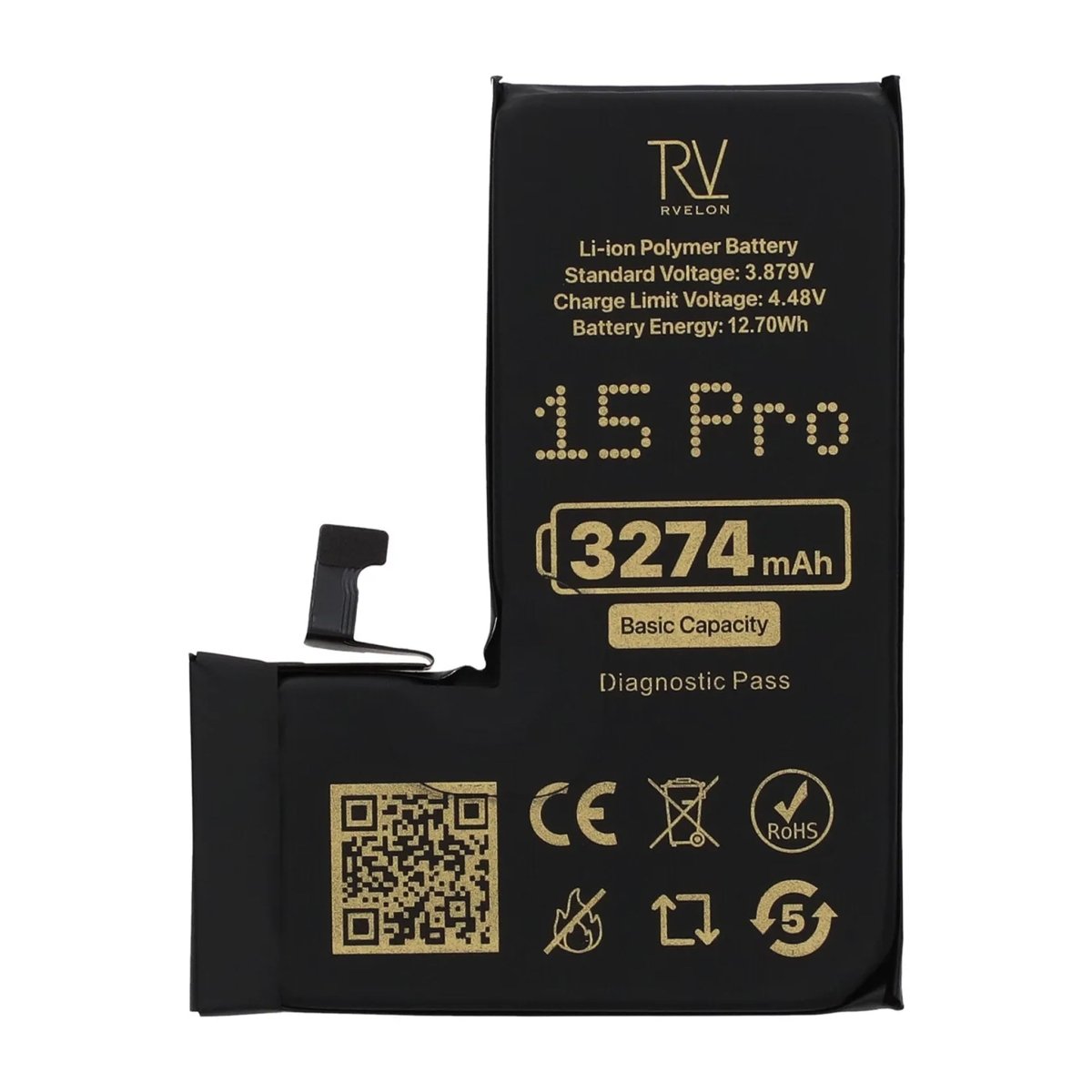 Rvelon Batteri til iPhone 15 Pro – 3274 mAh original kapacitet