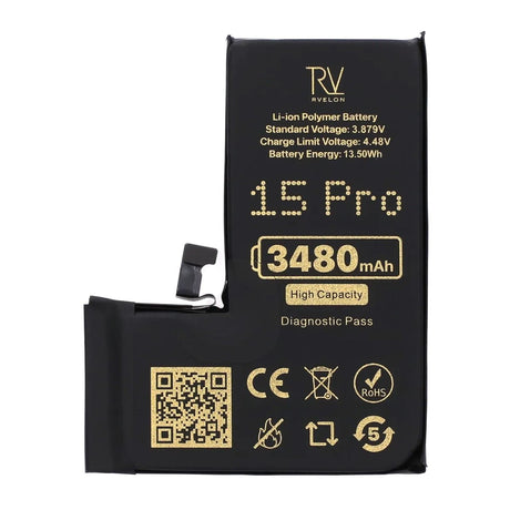 Rvelon Batteri til iPhone 15 Pro – 3480 mAh høj kapacitet