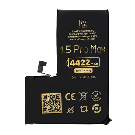 Rvelon Batteri til iPhone 15 Pro Max – 4422 mAh original kapacitet