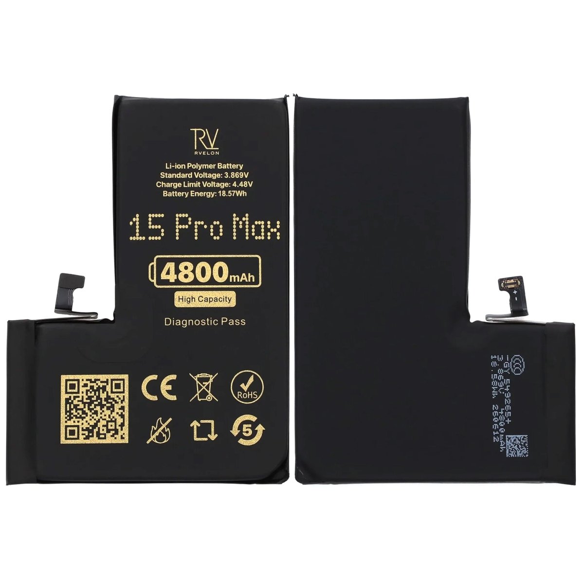 Rvelon Batteri til iPhone 15 Pro Max – 4800 mAh høj kapacitet