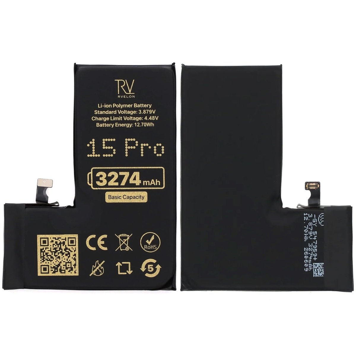 Rvelon Premium Batteri til iPhone 15 Pro - 3274mAh
