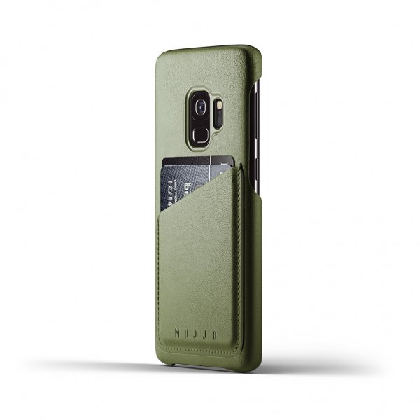 Mujjo Samsung Galaxy S9 Cover Full Leather Wallet Case Oliven Grøn