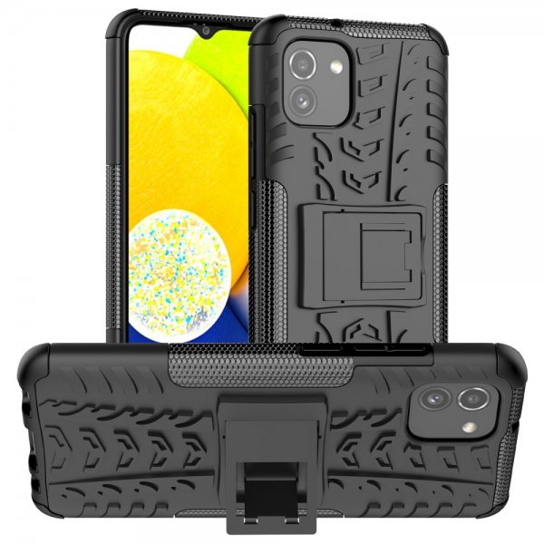 Samsung Galaxy A03 Cover Dækmønster Stativfunktion Sort
