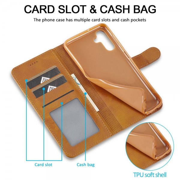 Lc.Imeeke Samsung Galaxy A35 Cover med Kreditkortholder Kickstand Lysbrun