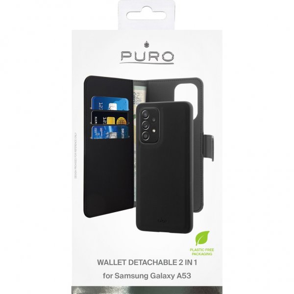 Puro Samsung Galaxy A53 5G Etui 2 i 1 Wallet Case Aftageligt Cover Sort