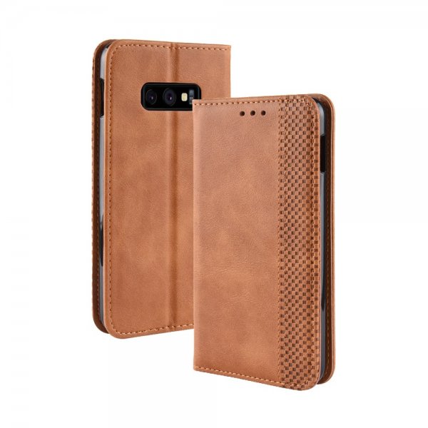 Samsung Galaxy S10E Pung Etui Vintage Skotskternet Brun