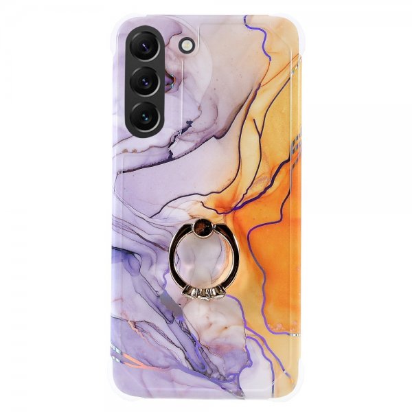 Samsung Galaxy S22 Plus Cover med Ring Marmormønster Lilla Gul