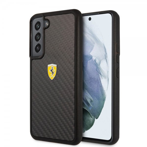 Ferrari Samsung Galaxy S22 Plus Cover Ægte Kulfiber Metal Logo Sort