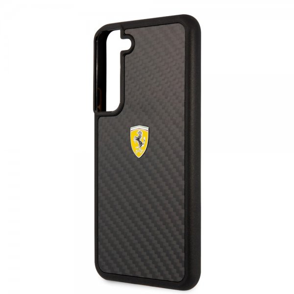 Ferrari Samsung Galaxy S22 Plus Cover Ægte Kulfiber Metal Logo Sort