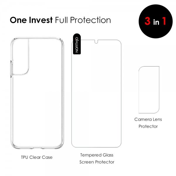 Northjo Samsung Galaxy S22 Cover med Skærmbeskytter og Kamerabeskyttelse 3-i-1