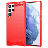 Samsung Galaxy S22 Ultra Cover Børstet Kulfibertekstur Rød