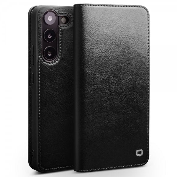 Qialino Samsung Galaxy S23 Etui Ægte læder Kortplads Sort