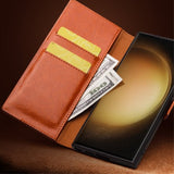 Qialino Samsung Galaxy S23 Etui Ægte Læder Lysebrun