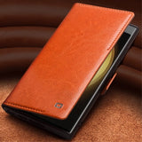 Qialino Samsung Galaxy S23 Etui Ægte Læder Mørkebrun