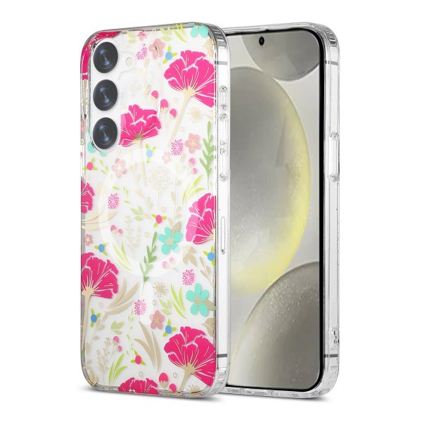 Samsung Galaxy S23 Cover Blomstret Mønster MagSafe Rød Grøn