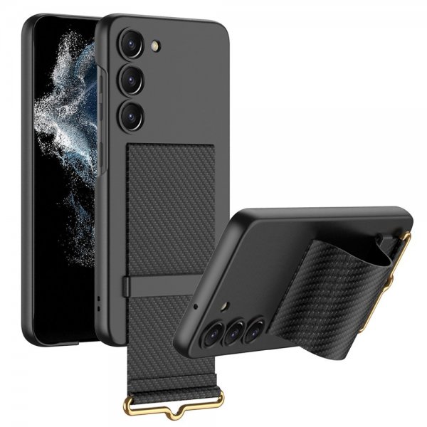 GKK Samsung Galaxy S23 Cover Håndrem Kulfibertekstur Sort