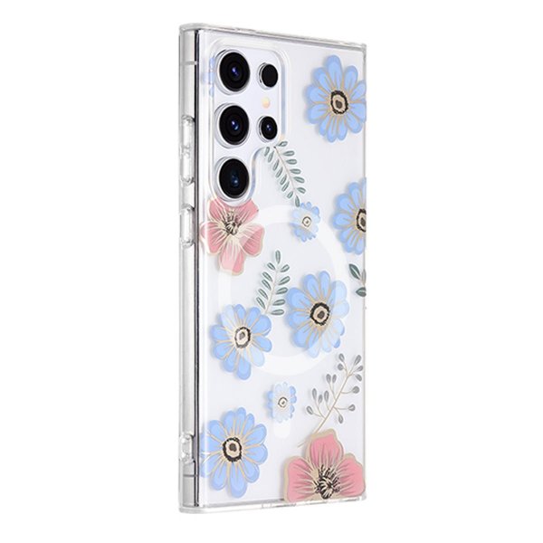 Samsung Galaxy S23 Ultra Cover Blomstermønster MagSafe Rød Blå