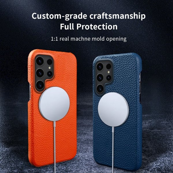 Samsung Galaxy S23 Ultra Cover Ægte Læder MagSafe Mørkeblå