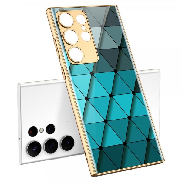 GKK Samsung Galaxy S23 Ultra Cover Motiv Blå Trekanter