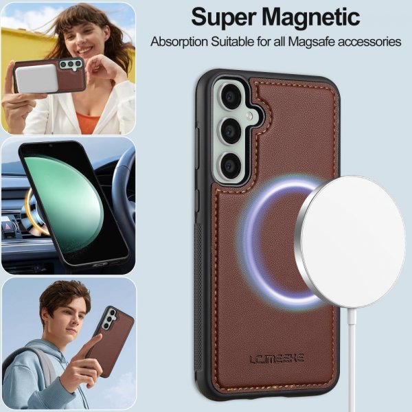 Lc.Imeeke Samsung Galaxy S24 FE Etui med Aftageligt Cover L2 Series MagSafe Brun