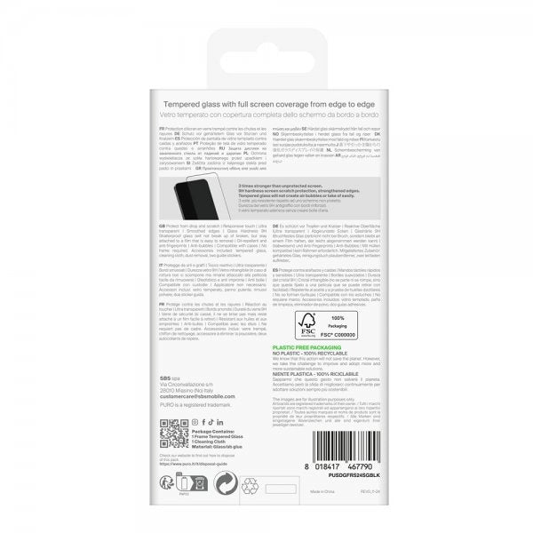 Puro Samsung Galaxy S24/Galaxy S25 Skærmbeskyttelse Frame Hærdet Glas