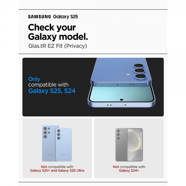 Spigen Samsung Galaxy S24/Galaxy S25 Skærmbeskyttelse GLAS.tR EZ Fit Privacy 2-pak