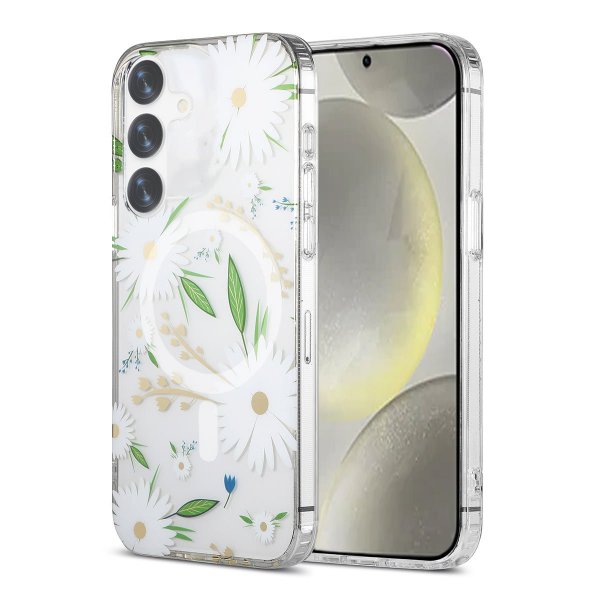 Samsung Galaxy S24 Plus Cover Blomstermønster MagSafe Hvid