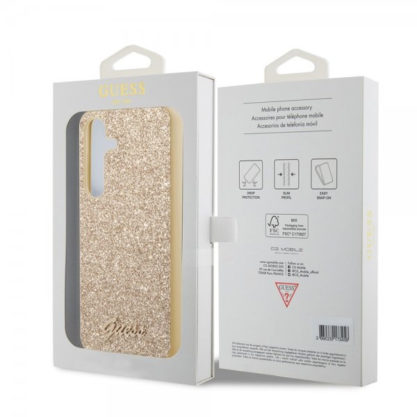 Guess Samsung Galaxy S24 Plus Cover Fixed Glitter Guld