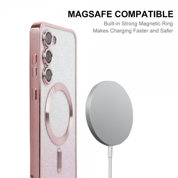 Enkay Samsung Galaxy S24 Plus Cover Forgyldt Kant Glitter MagSafe Lilla