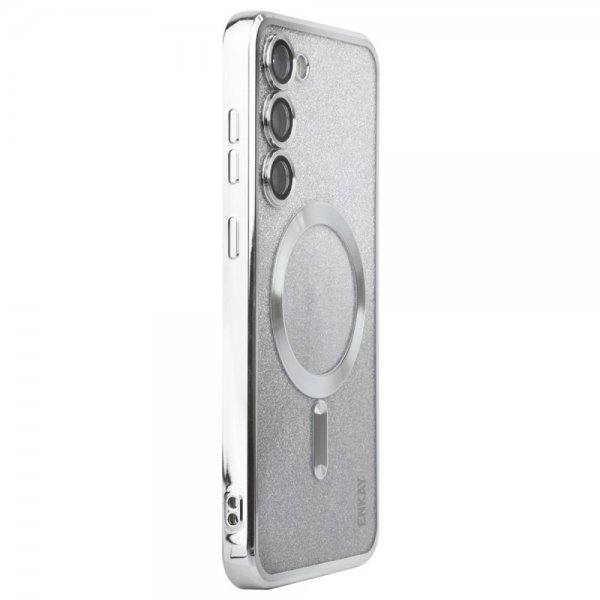 Enkay Samsung Galaxy S24 Plus Cover Forgyldt Kant Glitter MagSafe Sølv