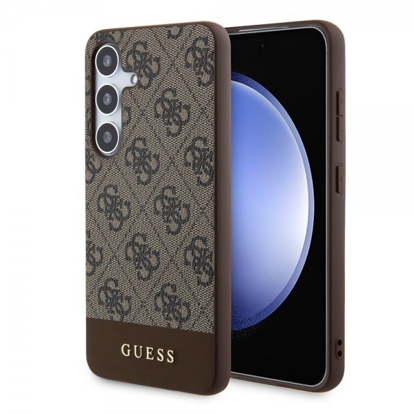 Guess Samsung Galaxy S24 Cover Bottom Stripe Metal Logo Brun