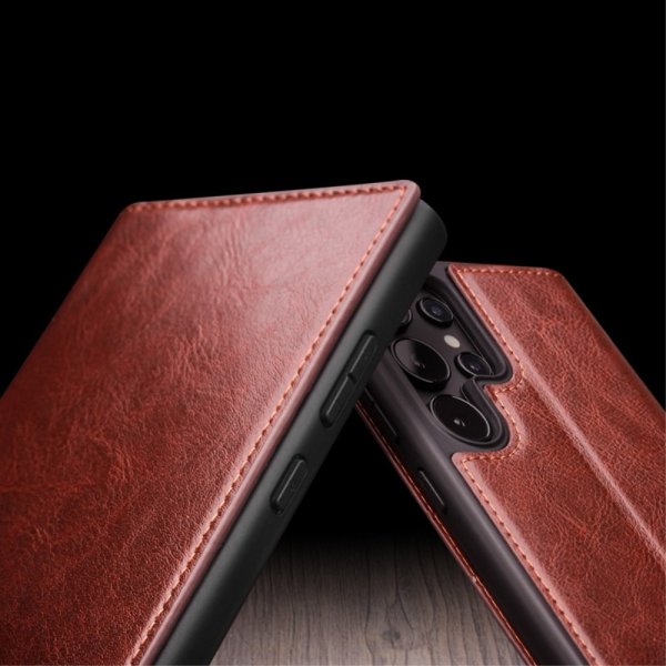 Qialino Samsung Galaxy S24 Ultra Cover Ægte Læder Kortlomme Brun