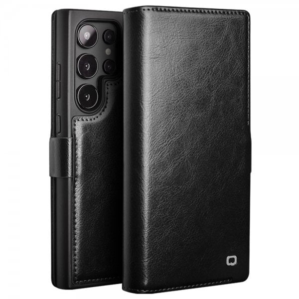 Qialino Samsung Galaxy S24 Ultra Etui Ægte læder Kortlomme Sort