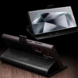 Qialino Samsung Galaxy S24 Ultra Etui Ægte læder Kortlomme Sort