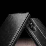 Qialino Samsung Galaxy S24 Ultra Etui Ægte læder Kortlomme Sort