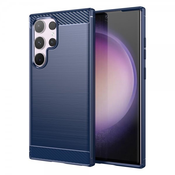 Samsung Galaxy S24 Ultra Cover Børstet Kulfibertekstur Blå