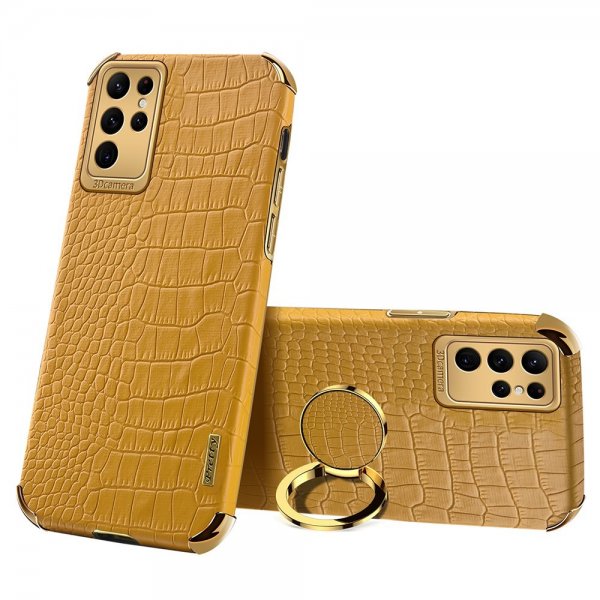 Samsung Galaxy S24 Ultra Cover Krokodillemønster Fingerring Gul