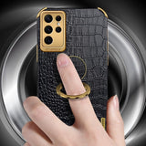 Samsung Galaxy S24 Ultra Cover Krokodillemønster Fingerring Gul