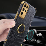 Samsung Galaxy S24 Ultra Cover Krokodillemønster Fingerring Gul