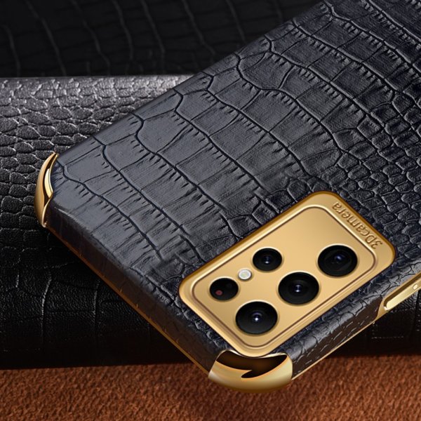 Samsung Galaxy S24 Ultra Cover Krokodillemønster Fingerring Gul