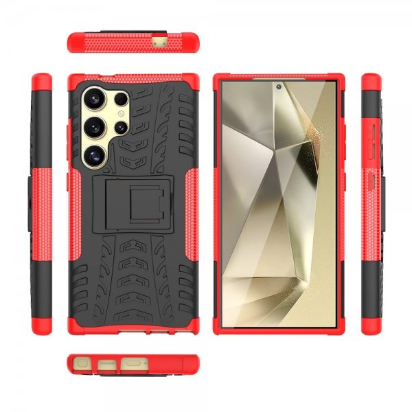 Samsung Galaxy S24 Ultra Cover Dækmønster Stativfunktion Rød