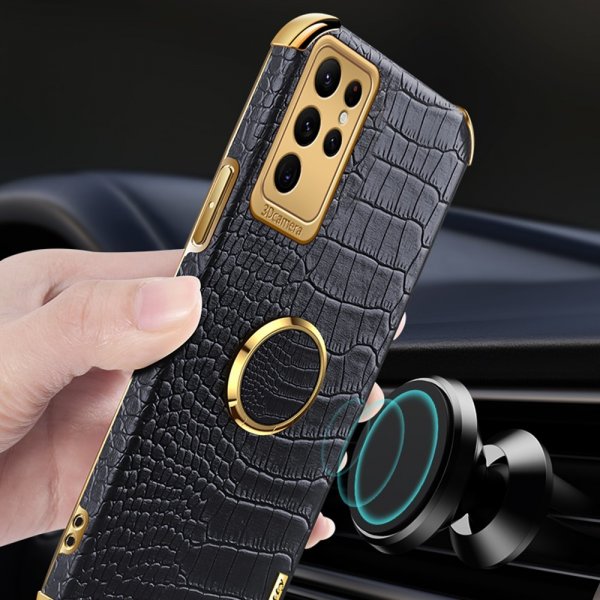 Samsung Galaxy S24 Ultra Cover Krokodillemønster Fingerring Hvid