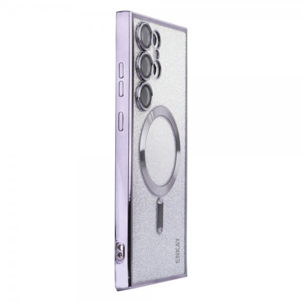 Enkay Samsung Galaxy S24 Ultra Cover Plateret Kant Glitter MagSafe Lilla
