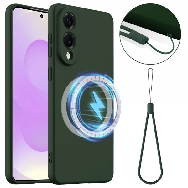 Samsung Galaxy S25 Edge Cover med Strop Silikone MagSafe Mørkegrøn