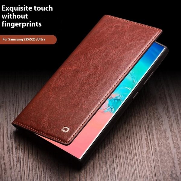 Qialino Samsung Galaxy S25 Plus Etui Ægte Læder Brun