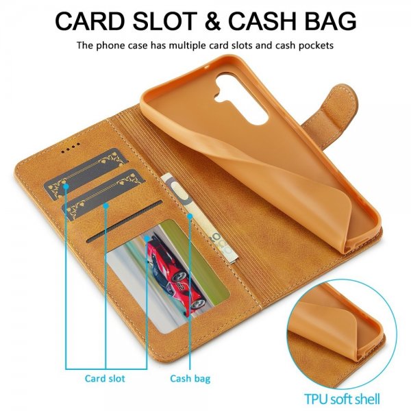 Lc.Imeeke Samsung Galaxy S25 Plus Etui med Kortlomme Stativfunktion Lysebrun