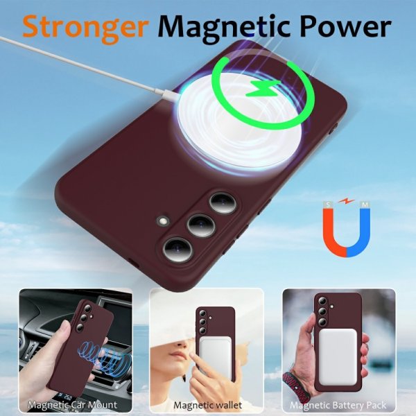 Samsung Galaxy S25 Cover med Strap Silikone MagSafe Vinrød