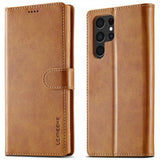 Lc.Imeeke Samsung Galaxy S25 Ultra Cover med Kortlomme Standerfunktion Lysebrun